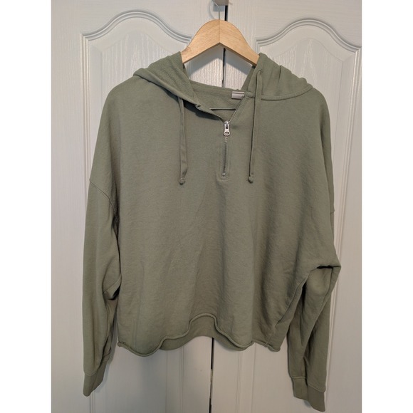 GAP Tops - Gap French Terry Knit Cropped Hoodie 1/4 Zip Sage Mint Green Sz Large